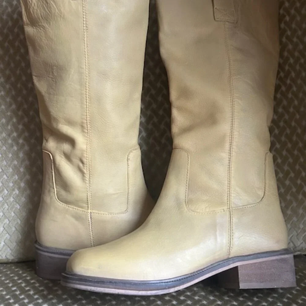 Urban Outfitters Tall Tan Lush Leather Slouch Pull On Boots - Picture 14 of 16